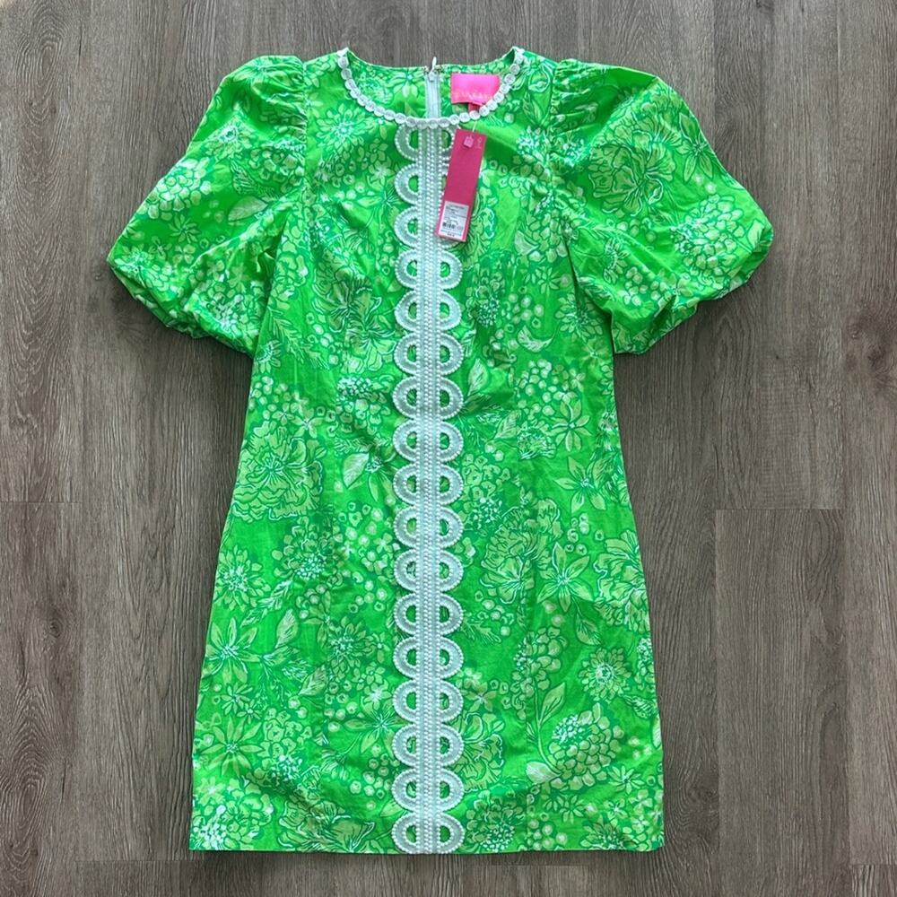 NWT Lilly Pulitzer Alyce Elbow Sleeve Stretch Cotton Shift‎ Dress Limeade 10